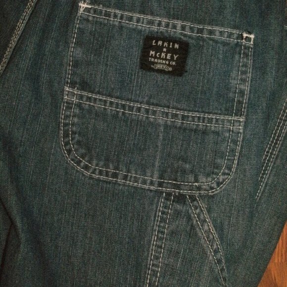 Lakin McKey KEY Blue Jean Carpenter Bib Overalls Denim 100% Cotton Unisex sz 14 - Picture 4 of 4